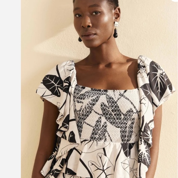 NWT Farm Rio Graphic Leaves Off-White Midi Dress SIZE M - Picture 3 of 5